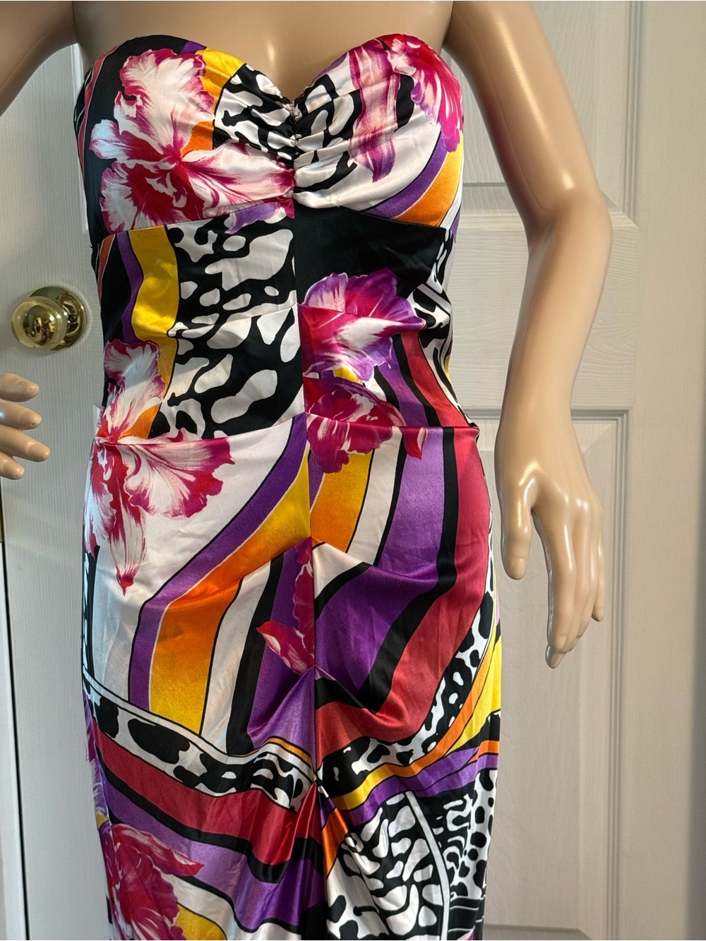 Vintage Y2K Cache Dress Size 6 Satin Floral Ruched Mermaid Maxi Event Formal - Picture 4 of 16